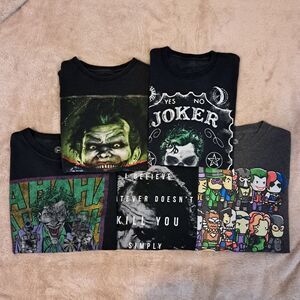 Lot of 5 The Joker Graphic T-Shirts Mens S DC Comics Batman Villain Lot